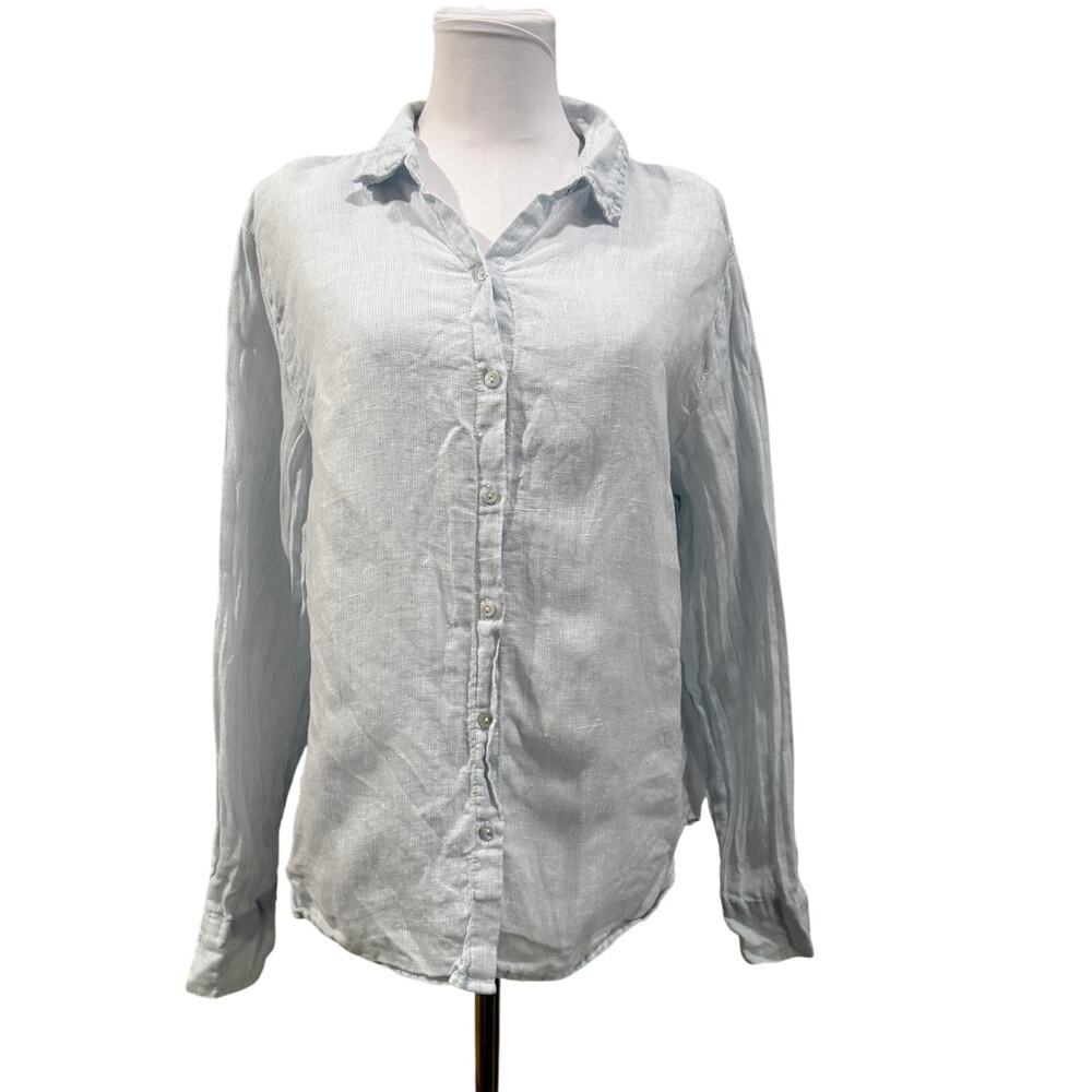 Joie 100% Linen Button Front Shirt Light Blue Long Sleeve Large Coastal Preppy